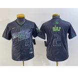 Youth Tampa Bay Rays #2 Yandy Diaz Charcoal 2024 City Connect Player Number Limited Cool Base Jersey