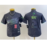 Youth Tampa Bay Rays #2 Yandy Diaz Charcoal 2024 City Connect Player Number Limited Cool Base Jerseys