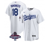 Men's Los Angeles Dodgers #18 Yoshinobu Yamamoto White 2024 World Series Champions Cool Base Stitched Baseball Jersey