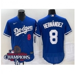 Women Nike Los Angeles Dodgers Enrique Hernandez #8 Blue Flex Base 2024 World Series Champions Stitched MLB Jersey