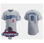 Women Nike Los Angeles Dodgers Enrique Hernandez #8 Gray Flex Base 2024 World Series Champions Stitched MLB Jersey