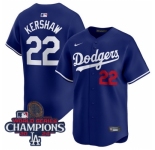 Youth Nike Los Angeles Dodgers Clayton Kershaw #22 Blue Flex Base 2024 World Series Champions Stitched MLB Jersey