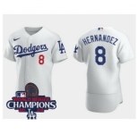 Youth Nike Los Angeles Dodgers Enrique Hernandez #8 White Flex Base 2024 World Series Champions Stitched MLB Jersey