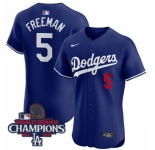 Youth Nike Los Angeles Dodgers Freddie Freeman #5 Blue Flex Base 2024 World Series Champions Stitched MLB Jersey