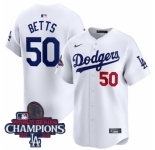 Youth Nike Los Angeles Dodgers Mookie Betts #50 White Flex Base 2024 World Series Champions Stitched MLB Jersey