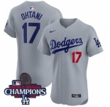 Youth Nike Los Angeles Dodgers Shohei Ohtani #17 Gray Flex Base 2024 World Series Champions Stitched MLB Jersey