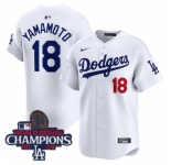 Youth Nike Los Angeles Dodgers Yoshinobu Yamamoto #18 White Flex Base 2024 World Series Champions Stitched MLB Jersey