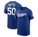 Men Los Angeles Dodgers 50 Mookie Betts Royal 2024 World Series Champions Name 26 Number T Shirt