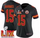 Women Kansas City Chiefs Patrick Mahomes #15 Black 2024-2025 Super Bowl LIX F U S E Stitched Jersey