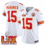 Youth Kansas City Chiefs Patrick Mahomes #15 White 2024-2025 Super Bowl LIX F U S E Stitched Jersey