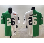 Men's Philadelphia Eagles #26 Saquon Barkley Green White Split 2025 Super Bowl LIX Patch Vapor Untouchable Limited Football Stitched Jersey