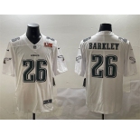 Men's Philadelphia Eagles #26 Saquon Barkley White 2025 Super Bowl LIX Patch Fashion Vapor Untouchable Limited Stitched Football Jersey