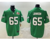 Men's Philadelphia Eagles #65 Lane Johnson Green 2025 Super Bowl LIX Patch F.U.S.E. Throwback Vapor Untouchable Limited Football Stitched Jersey
