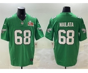 Men's Philadelphia Eagles #68 Jordan Mailata Green 2025 Super Bowl LIX Patch F.U.S.E. Throwback Vapor Untouchable Limited Stitched Football Jersey