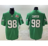 Men's Philadelphia Eagles #98 Jalen Carter Green 2025 Super Bowl LIX Patch F.U.S.E. Throwback Vapor Untouchable Limited Stitched Football Jersey