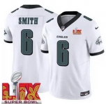 Youth Philadelphia Eagles DeVonta Smith #6 White 2024-2025 Super Bowl LIX F U S E Stitched NFL Jersey