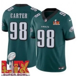 Youth Philadelphia Eagles Jalen Carter #98 Green 2024-2025 Super Bowl LIX F U S E Stitched NFL Jersey