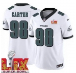 Youth Philadelphia Eagles Jalen Carter #98 White 2024-2025 Super Bowl LIX F U S E Stitched NFL Jersey