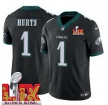 Youth Philadelphia Eagles Jalen Hurts #1 Black 2024-2025 Super Bowl LIX F U S E Stitched NFL Jersey