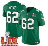 Youth Philadelphia Eagles Jason Kelce #62 Kelly Green 2024-2025 Super Bowl LIX F U S E Stitched NFL Jersey