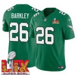 Youth Philadelphia Eagles Saquon Barkley #26 Kelly Green 2024-2025 Super Bowl LIX F U S E Stitched NFL Jersey
