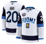 Men's Finland #20 Sebastian Aho White 2025 4 Nations Face-Off Premium Stitched Jersey