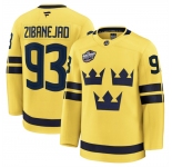 Men's Sweden #93 Mika Zibanejad Yellow 2025 4 Nations Face-Off Premium Stitched Jersey