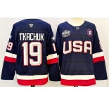 Men's USA #19 Matthew Tkachuk Navy 2025 With A Patch 4 Nations Face-Off Stitched Jersey