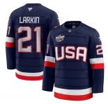 Men's USA #21 Dylan Larkin Navy 2025 4 Nations Face-Off Stitched Jersey