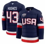Men's USA #43 Quinn Hughes Navy 2025 4 Nations Face-Off Stitched Jersey