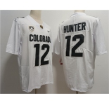 Men's Colorado Buffaloes #12 Travis Hunter White With PAC-12 Patch Stitched Football Jersey