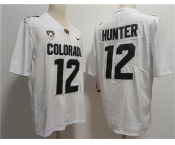 Men's Colorado Buffaloes #12 Travis Hunter White With PAC-12 Patch Stitched Football Jersey
