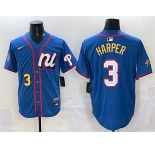 Men's National League #3 Bryce Harper Blue 2025 All-Star Edition Limited Stitched Baseball Jersey