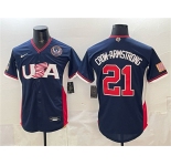 Men's USA Baseball #21 Crow-Armstrong Navy 2026 World Baseball Classic United States 250th Anniversary Patch Road Stadium Stitched Jersey