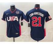 Men's USA Baseball #21 Crow-Armstrong Navy 2026 World Baseball Classic United States 250th Anniversary Patch Road Stadium Stitched Jersey