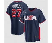 Men's USA Baseball #27 Tarik Skubal Navy 2026 World Baseball Classic Road Stadium Stitched Jersey