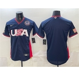 Men's USA Baseball Blank Navy 2026 World Baseball Classic United States 250th Anniversary Patch Road Stadium Stitched Jersey
