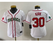 Youth Mexico Baseball #30 Alejandro Kirk White 2026 World Baseball Classic Home Stadium Stitched Baseball Jersey
