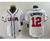 Youth USA Baseball #12 Kyle Schwarber White 2026 World Baseball Classic Home Stadium Stitched Baseball Jersey