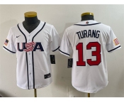 Youth USA Baseball #13 Brice Turang White 2026 World Baseball Classic Home Stadium Stitched Baseball Jersey