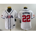 Youth USA Baseball #22 Clayton Kershaw White 2026 World Baseball Classic Home Stadium Stitched Baseball Jersey