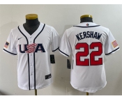 Youth USA Baseball #22 Clayton Kershaw White 2026 World Baseball Classic Home Stadium Stitched Baseball Jersey