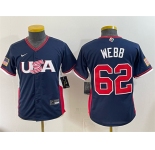 Youth USA Baseball #62 Logan Webb Navy 2026 World Baseball Classic Stadium Stitched Baseball Jersey
