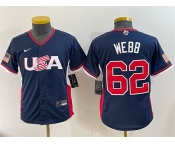 Youth USA Baseball #62 Logan Webb Navy 2026 World Baseball Classic Stadium Stitched Baseball Jersey