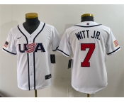 Youth USA Baseball #7 Bobby Witt Jr. White 2026 World Baseball Classic Home Stadium Stitched Baseball Jersey