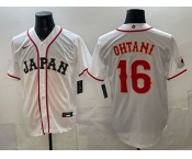 Men's Japan Baseball #16 Shohei Ohtani White 2026 World Baseball Classic Home Stadium Stitched Jersey