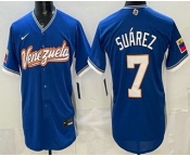 Men's Venezuela #7 Eugenio Suarez Blue 2026 World Baseball Classic Cool Base Jersey