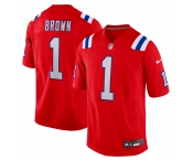 Men's New England Patriots #1 A.J. Brown Red Stitched Game Jersey