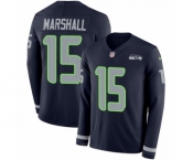 Men's Nike Seattle Seahawks #15 Brandon Marshall Limited Navy Blue Therma Long Sleeve NFL Jersey