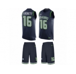 Men's Nike Seattle Seahawks #16 Tyler Lockett Limited Steel Blue Tank Top Suit NFL Jersey